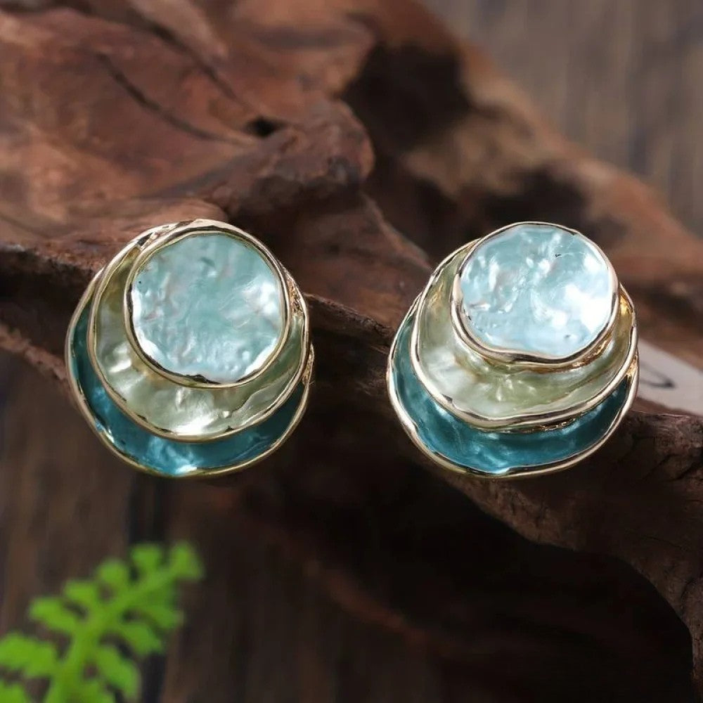 Vintage hand-painted multilayer round earrings