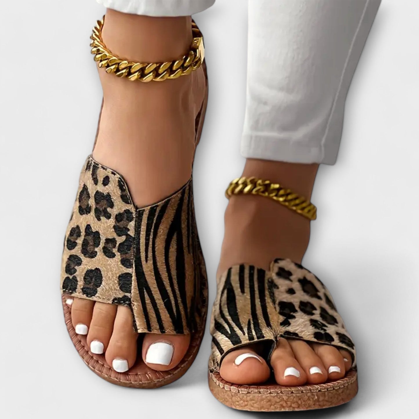 Stylish Two-Tone Slides with Leopard Print