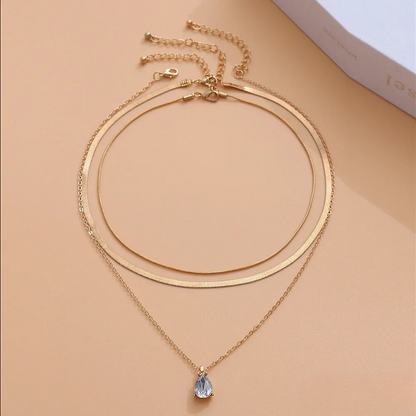 Layered Necklace with Gold Zirconia Pendant