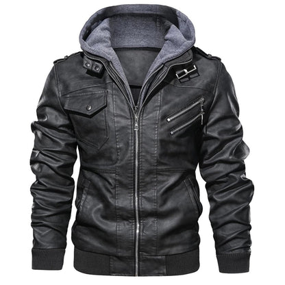 Leather Jacket with Hood