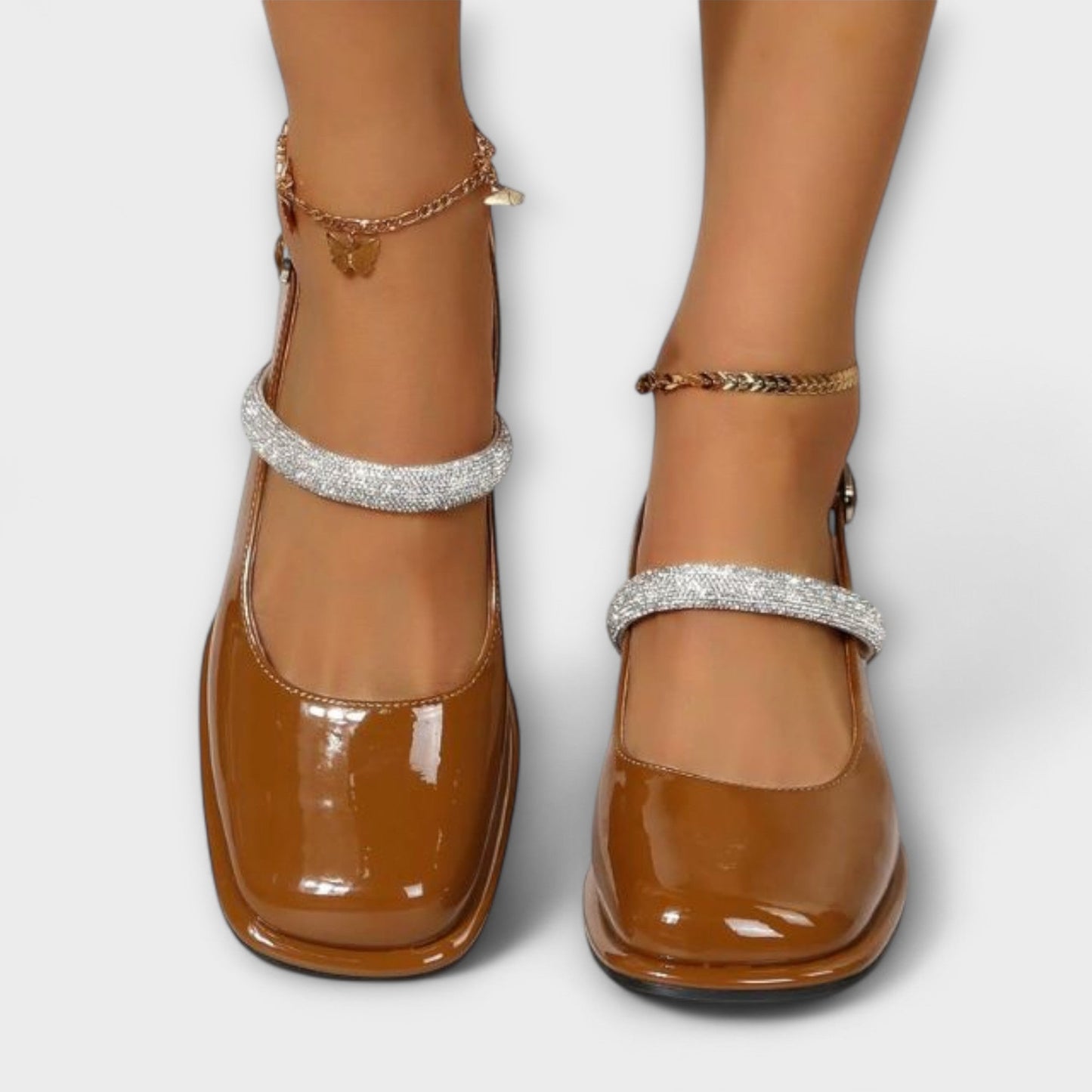 Celandra - Mary Janes with Glitter Strap and Block Heel