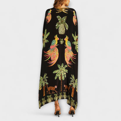 Linda - Eye-catching dress with off-shoulder design and coconut tree print