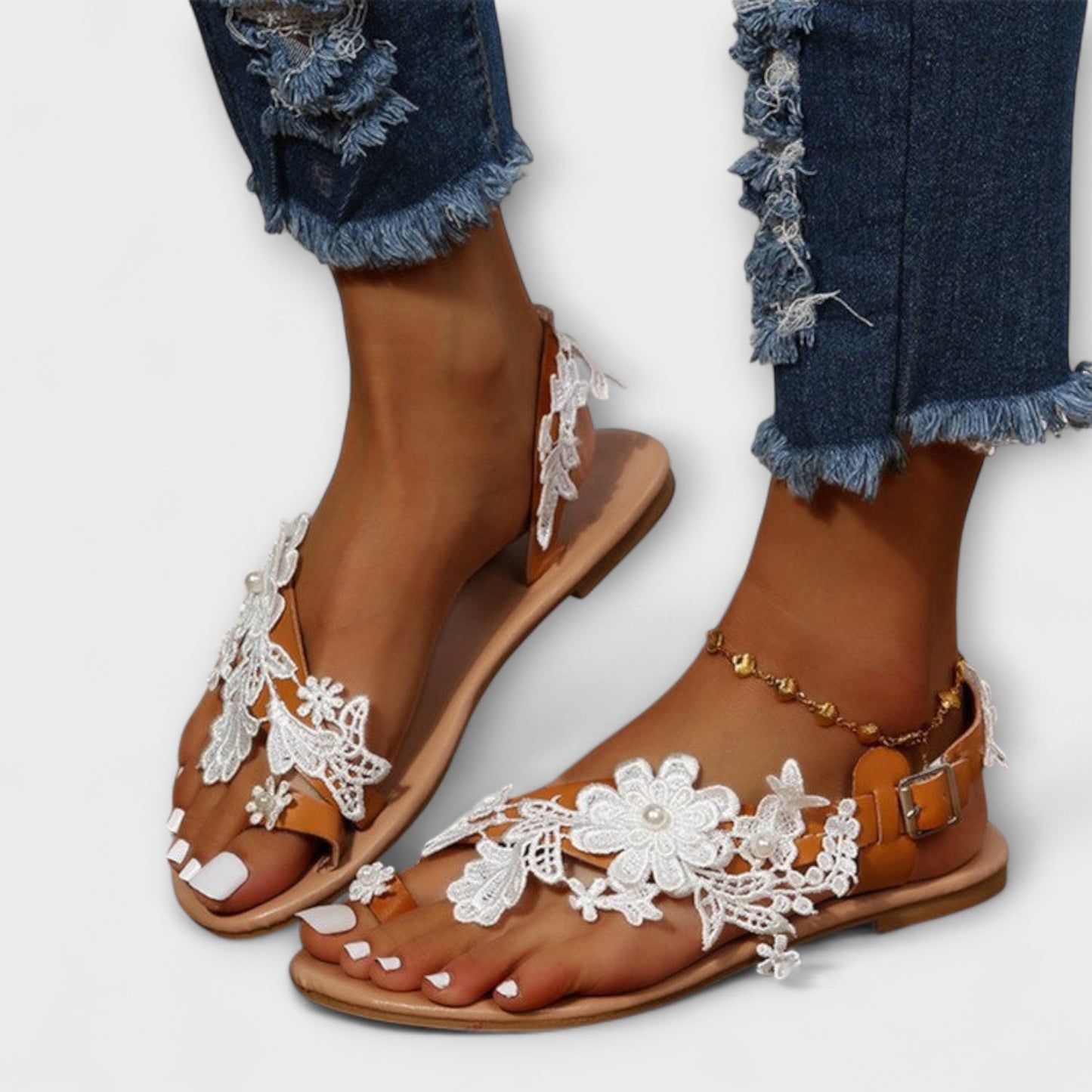 Boho - Comfortable Sandals with Flowers & Ankle Strap